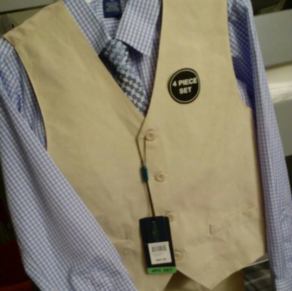 Other - 4 piece Tan/Blue Dress Pants & Vest